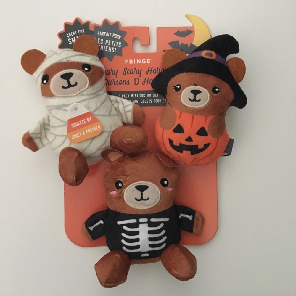 Dog Toys 3 Plush Bear Squeakers “Beaty Scary Halloween” NEW | Fringe